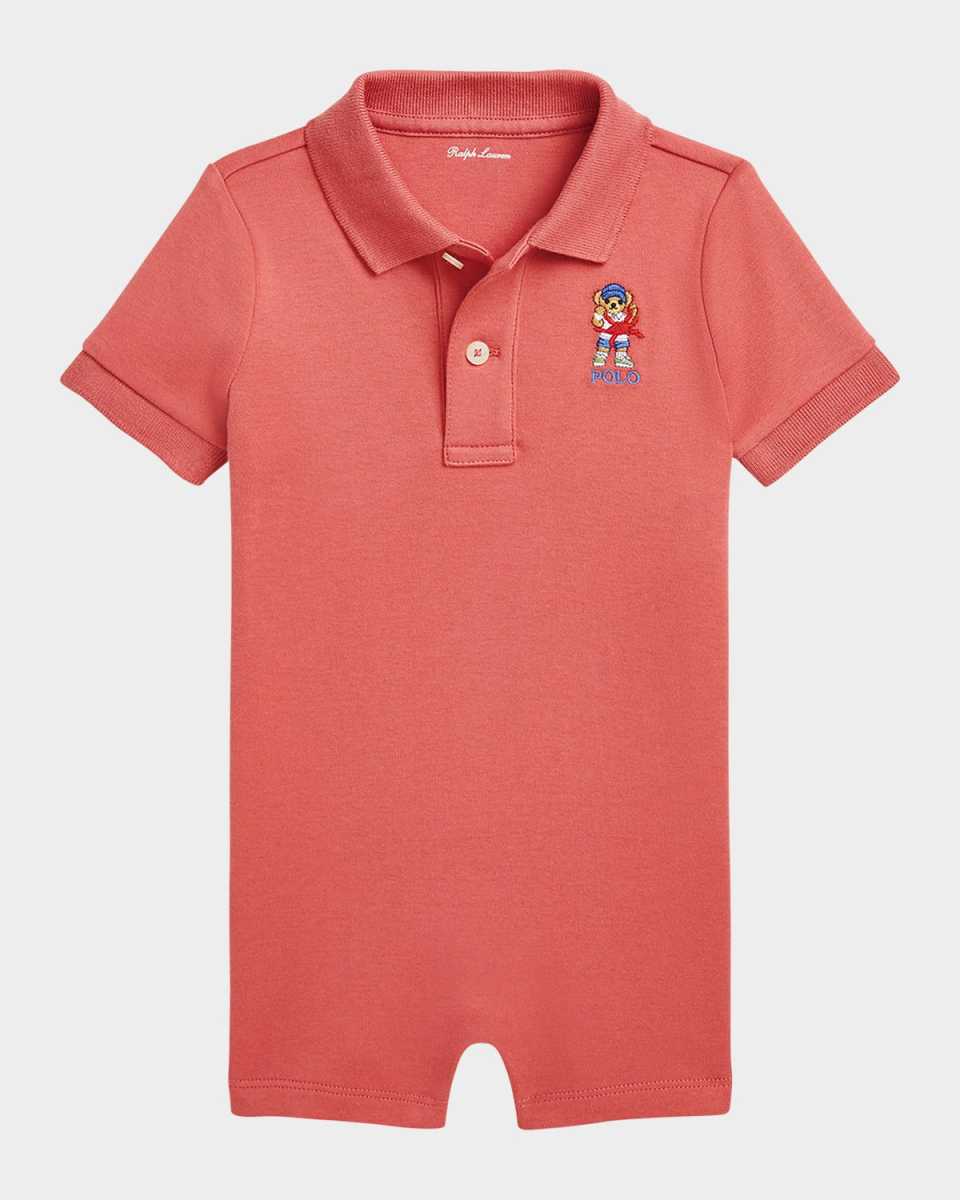 Boy's Polo Bear Embroidered Shortall, Size 3M-12